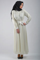 long sleeve maxi dress with a waist tie in white