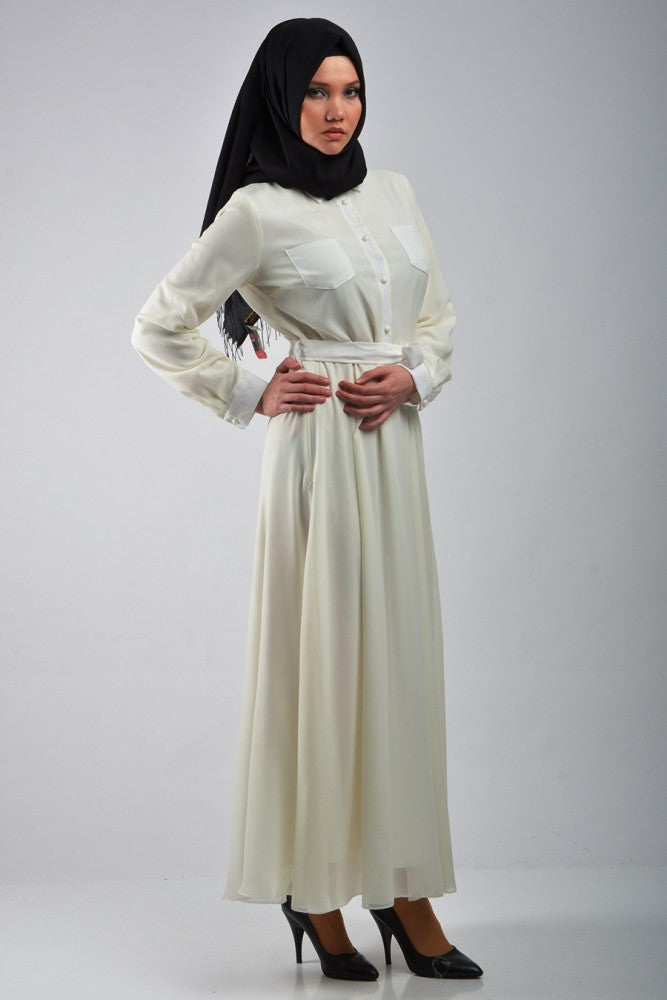 Milk White Dress with Front Pockets