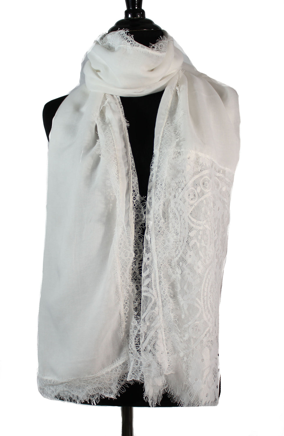 white premium viscose hijab with lace ends and lace trim